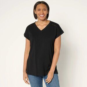 Belle by Kim Gravel Primabelle Knit Ladder Lace Trim Top - Sz L a644572